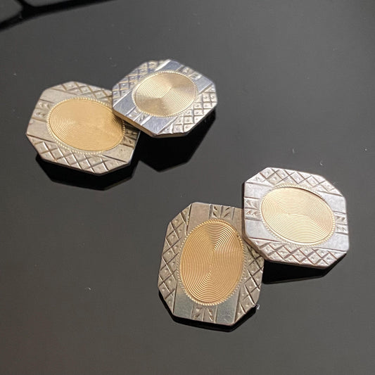 Vintage Art Deco Two Tone Octagonal Cufflinks