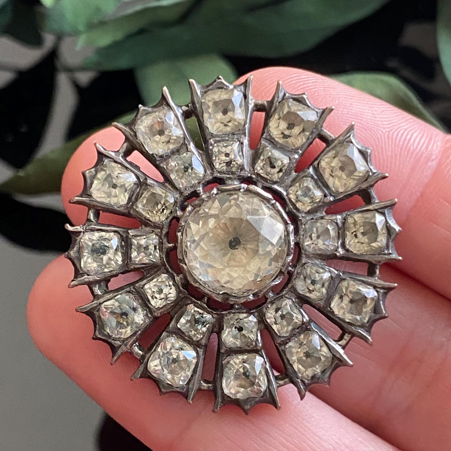Antique Georgian Black Dot Paste Silver Brooch