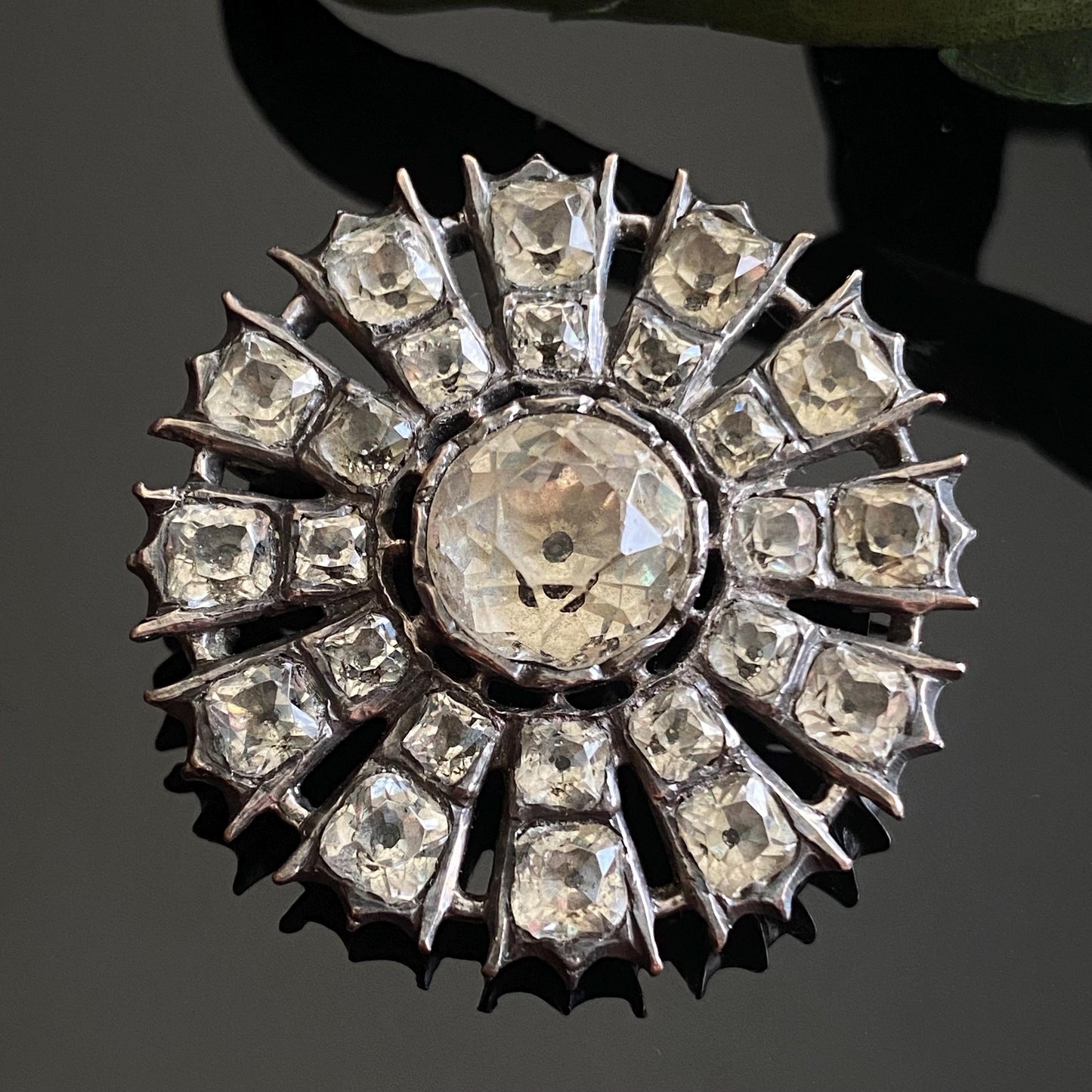 Antique Georgian Black Dot Paste Silver Brooch