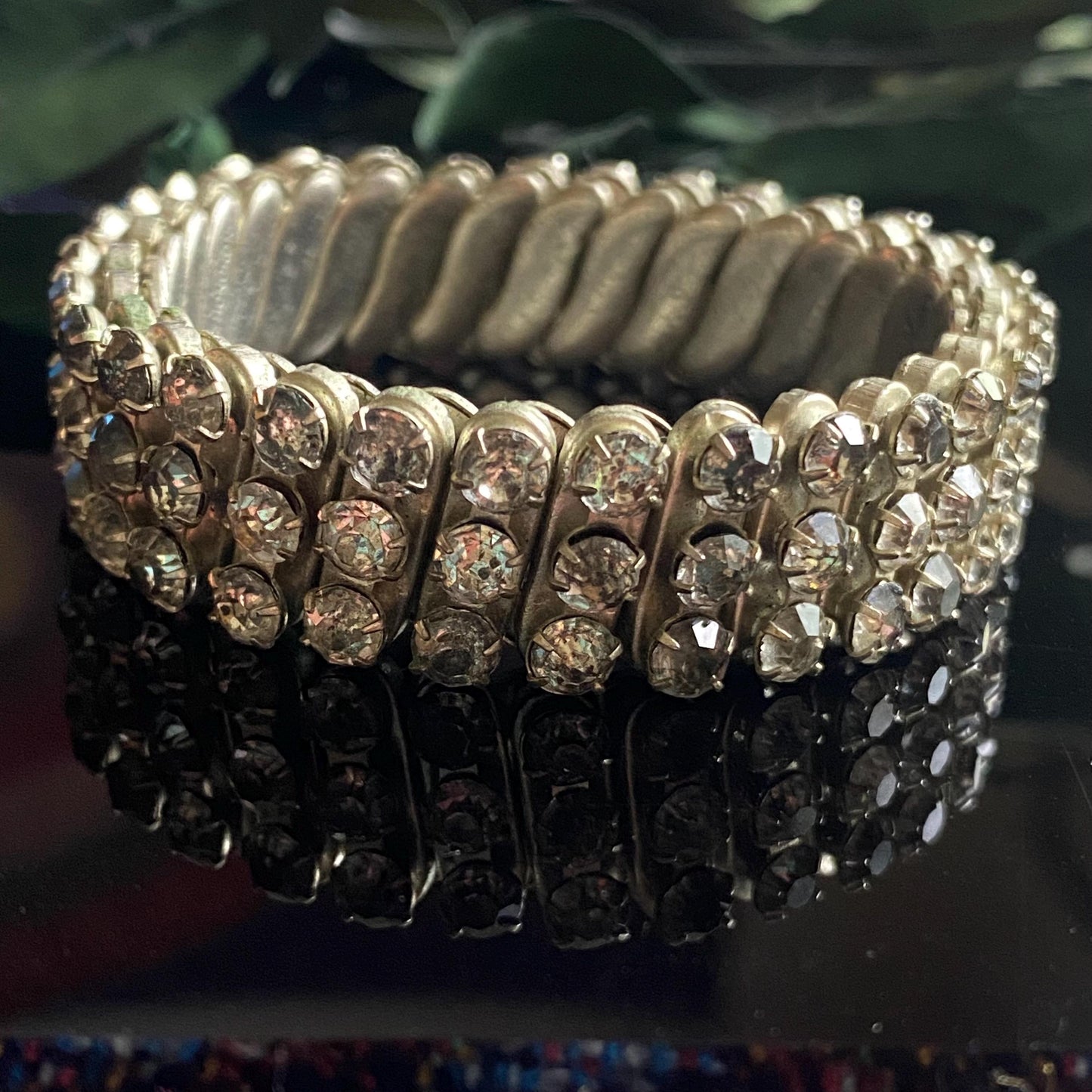 Vintage Hong Kong Metal Rhinestone Expansion Bracelet