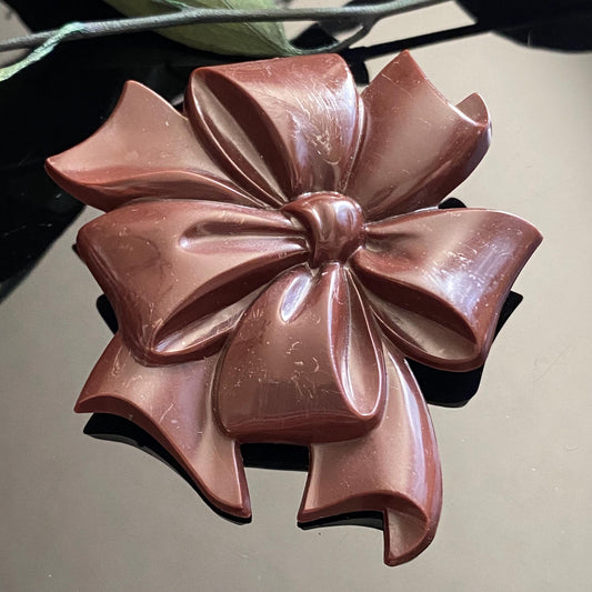 Vintage Brown Early Plastic Ribbon Bow Brooch