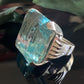 Vintage Sterling Silver Large Square Cut Aqua Glass Cocktail Ring Size 4.5