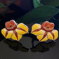 Vintage Sterling Silver Yellow Orange Cloisonne Enamel Flower Screw Back Earrings