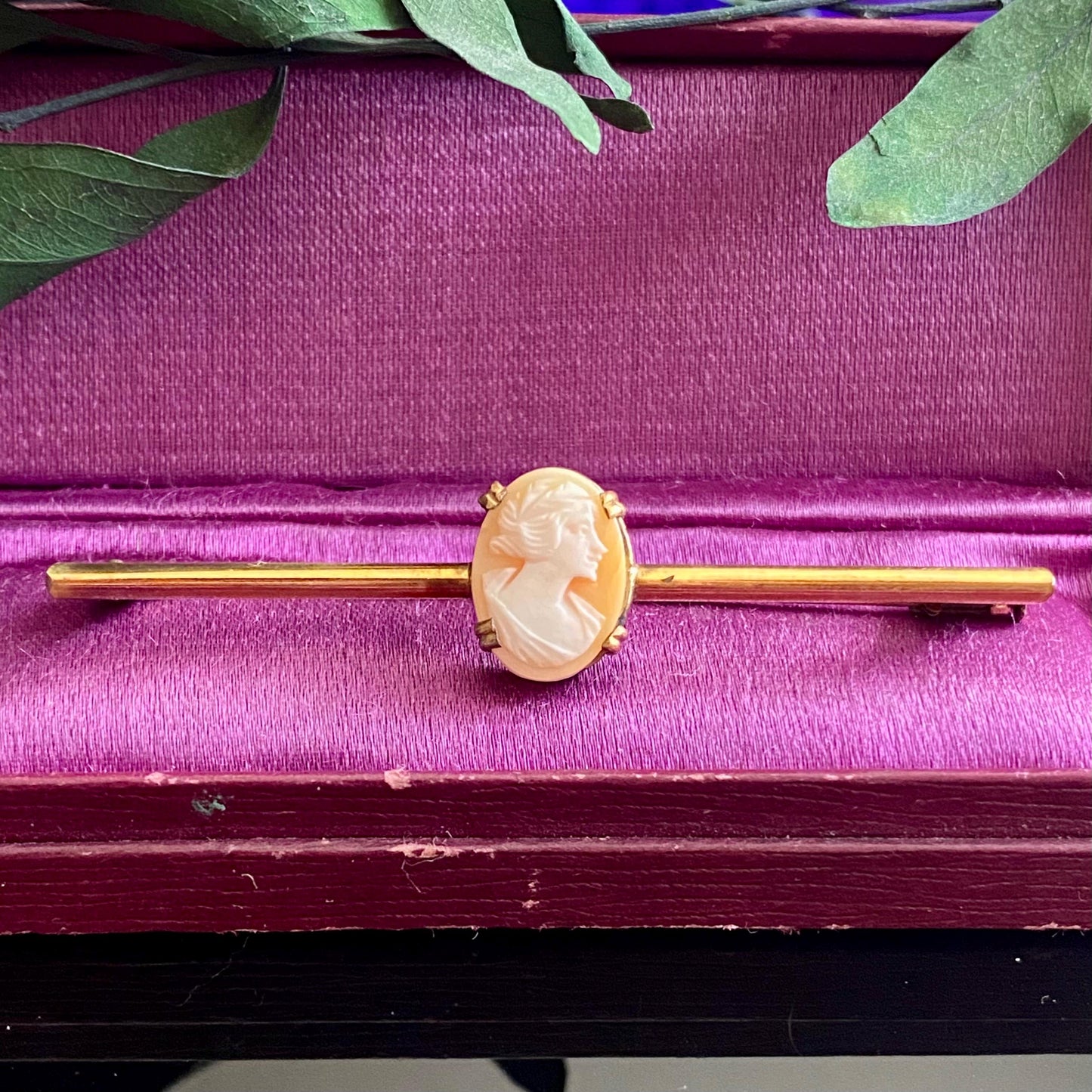 Antique Edwardian Gold Filled Cameo Bar Pin Brooch