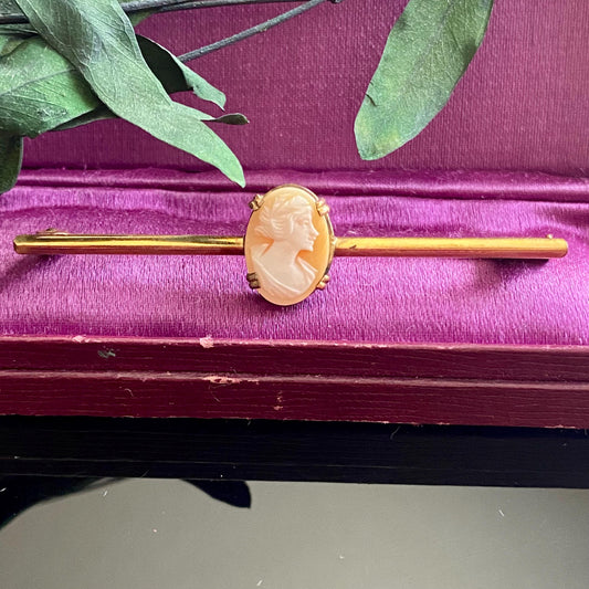 Antique Edwardian Gold Filled Cameo Bar Pin Brooch