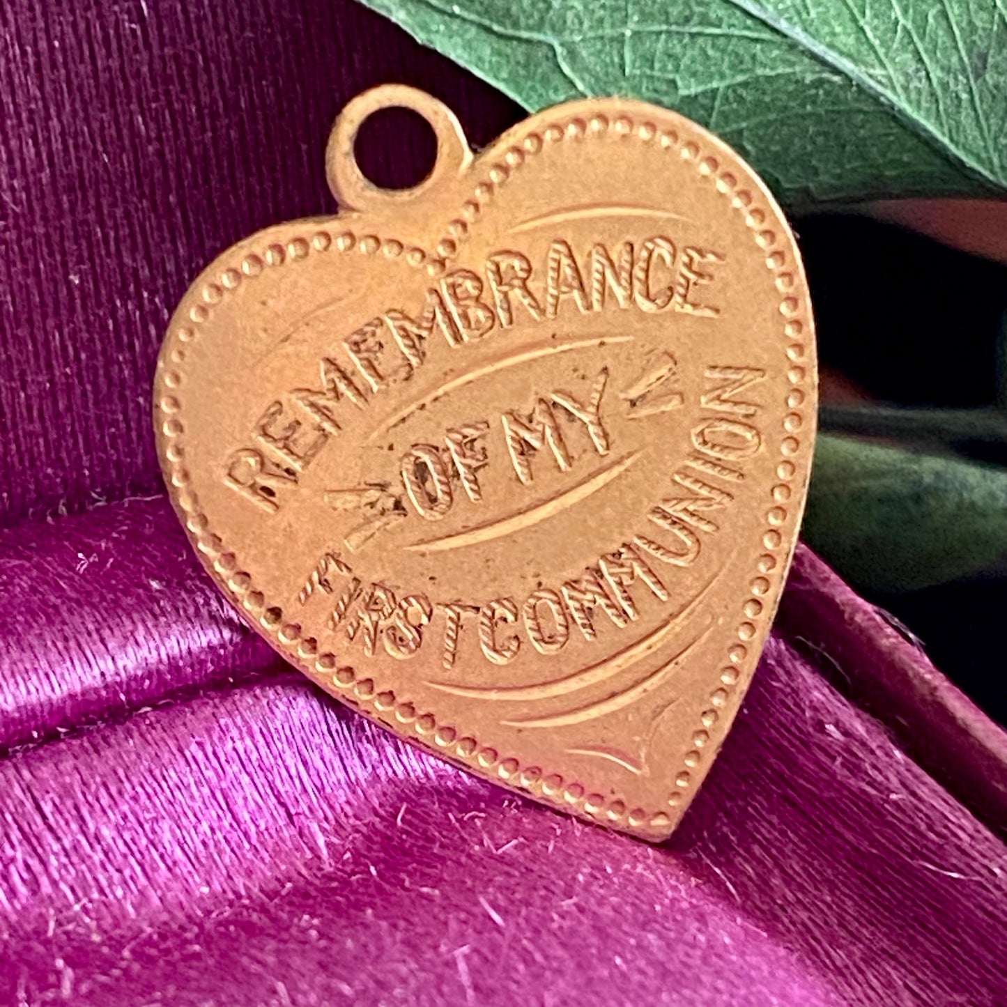 Antique Gold Filled "Remembrance of My First Communion" Engraved Heart Charm Pendant