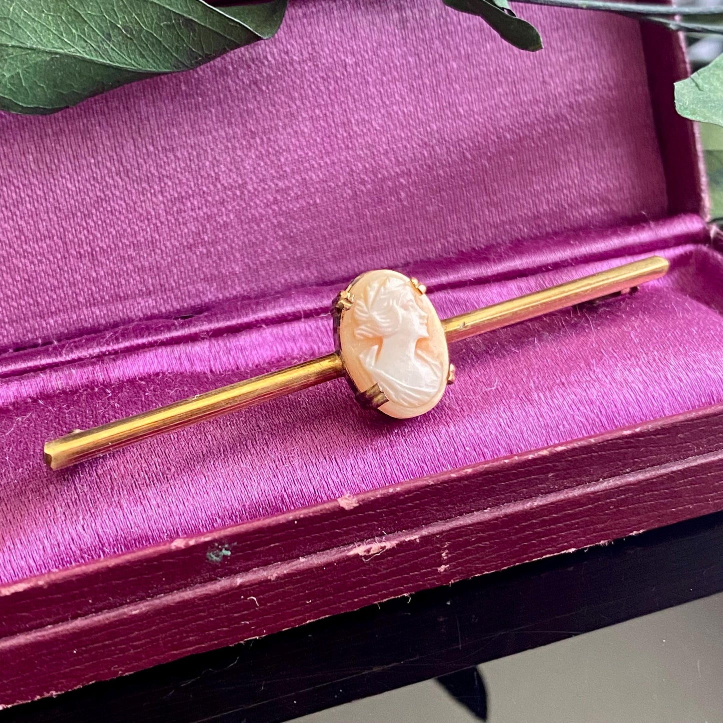 Antique Edwardian Gold Filled Cameo Bar Pin Brooch