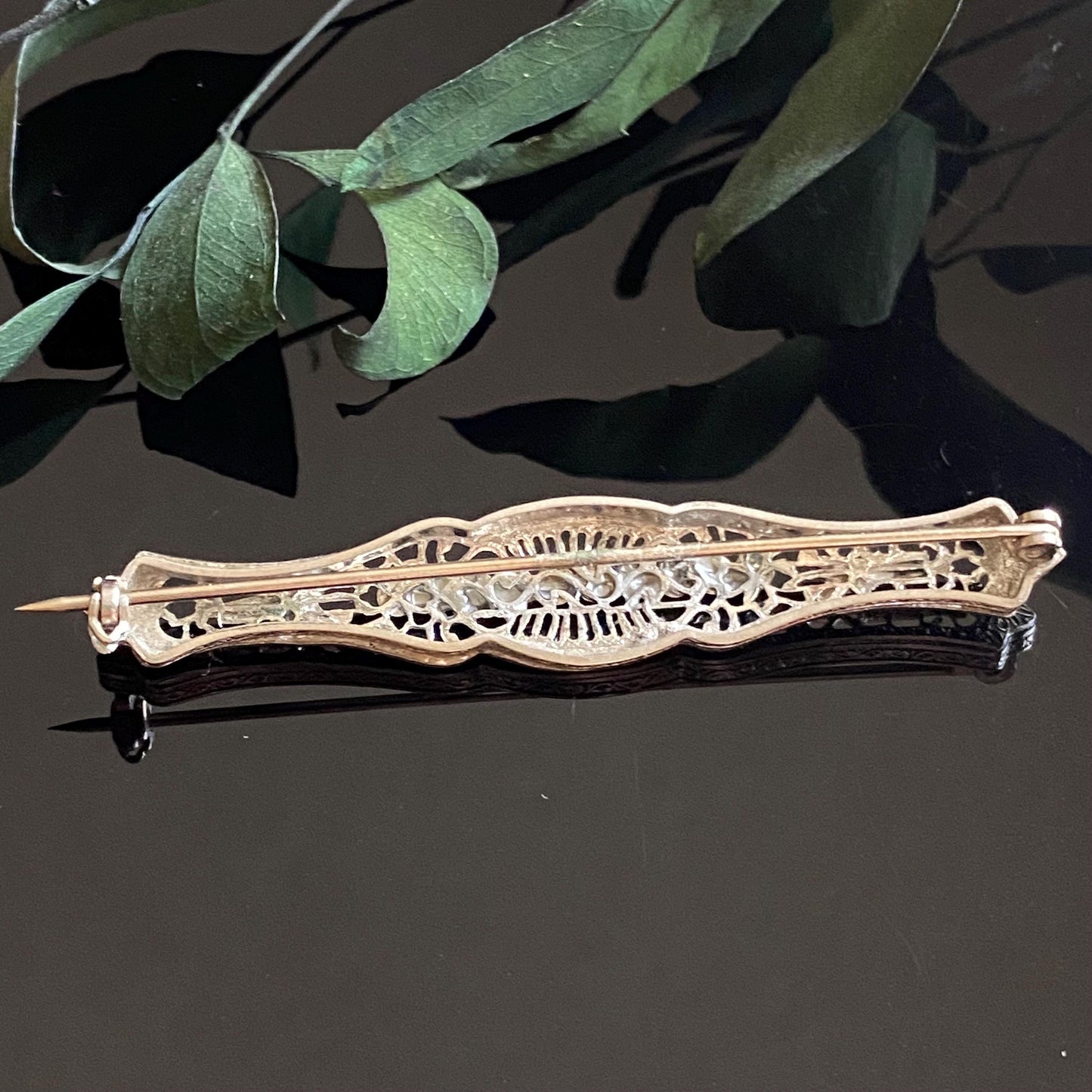Vintage Art Deco Rhinestone Filigree Bar Pin Brooch