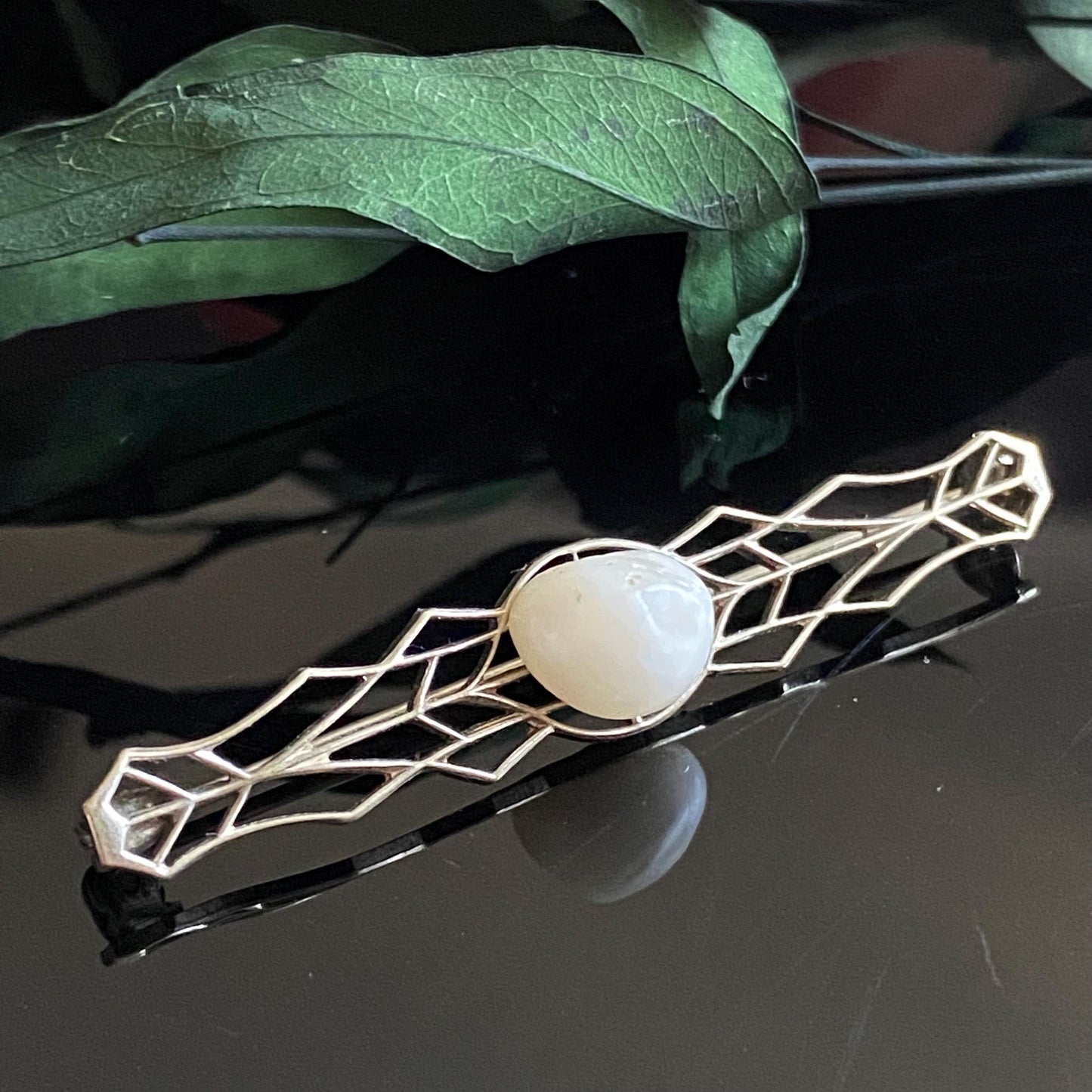 Antique Vintage Baroque Pearl Bar Pin  Brooch