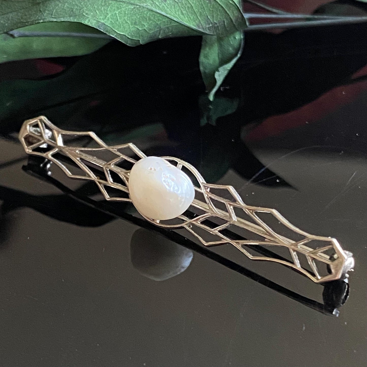 Antique Vintage Baroque Pearl Bar Pin  Brooch