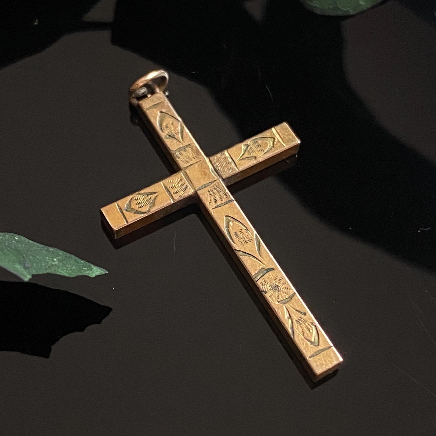 Antique Vintage Etched Gold Filled Cross Pendant