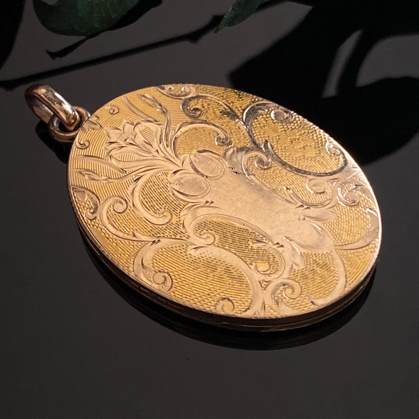 Antique Edwardian Gold Filled Oval Engraved Scrollwork Monogram Locket
