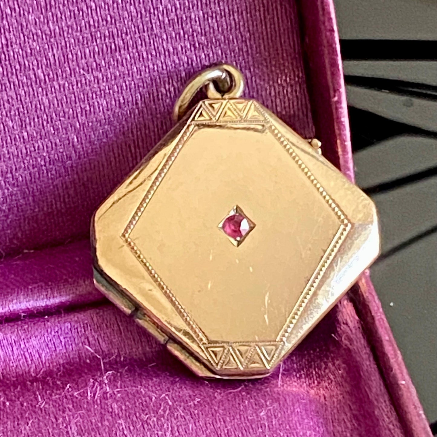 Antique Jugendstil Gold Filled Pink Paste Square Locket
