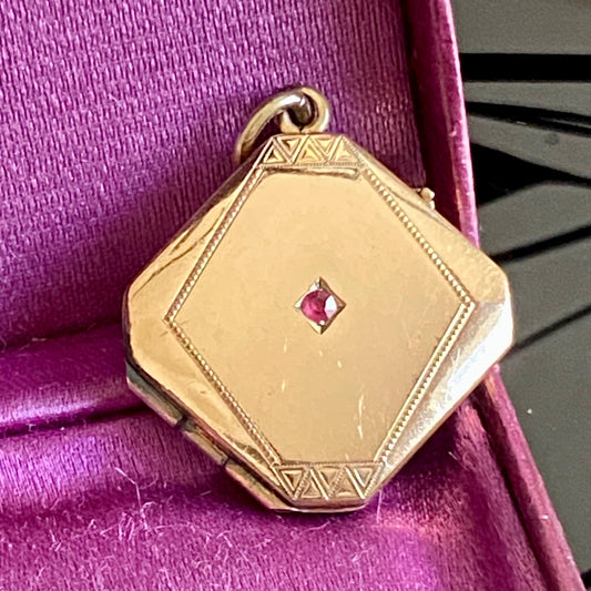 Antique Jugendstil Gold Filled Pink Paste Square Locket