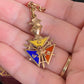 Antique Gold Filled Knights of Pythias FBC Skull Enamel Fob Charm With Short Chain