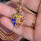 Antique Gold Filled Knights of Pythias FBC Skull Enamel Fob Charm With Short Chain