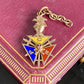 Antique Gold Filled Knights of Pythias FBC Skull Enamel Fob Charm With Short Chain