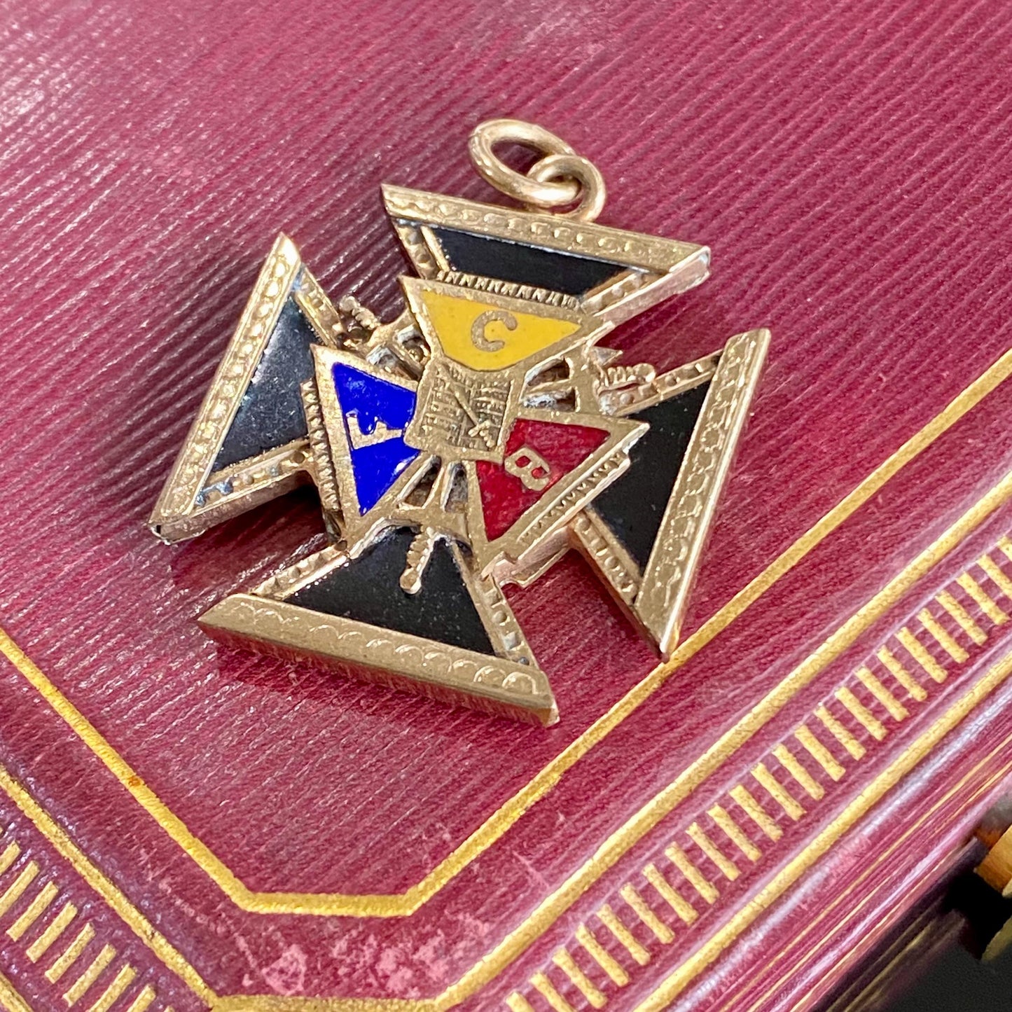 Antique Gold Filled Knights of Pythias F.B.C. Double Sides Enamel Cross Fob Charm