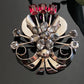 Vintage Retro White Gold Filled Red & Clear Rhinestone Floral Fan Brooch Signed Quill