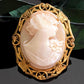 Antique Vintage Art Deco Carved Shell Cameo of Woman Gold Plated Filigree Brooch