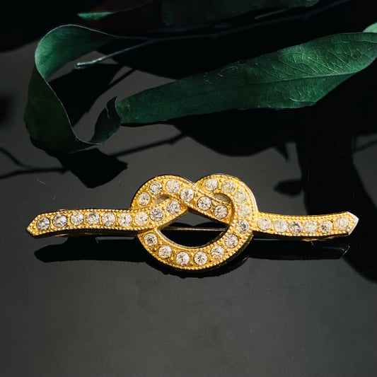 Vintage Goody Knot Rhinestone Bar Pin Brooch