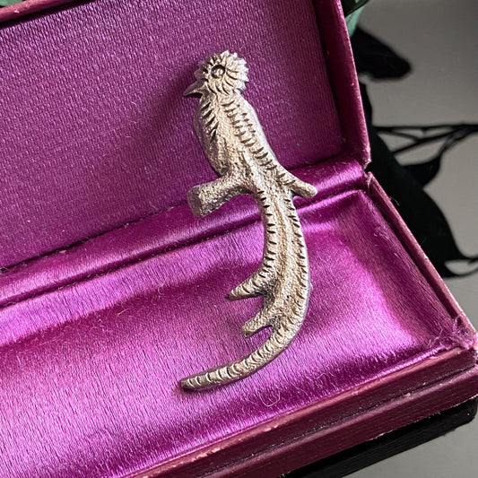 Antique 925 Sterling Silver Perched Bird Brooch