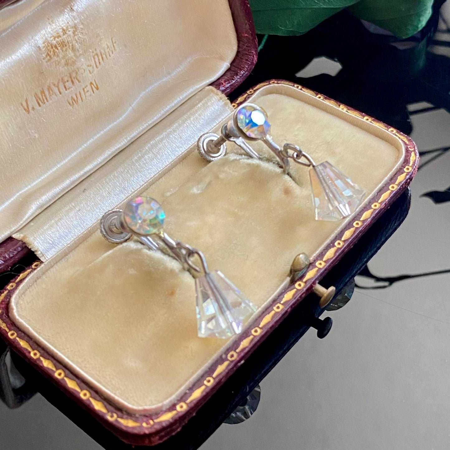 Vintage Aurora Borealis AB Crystal Drop Screw Back Earrings