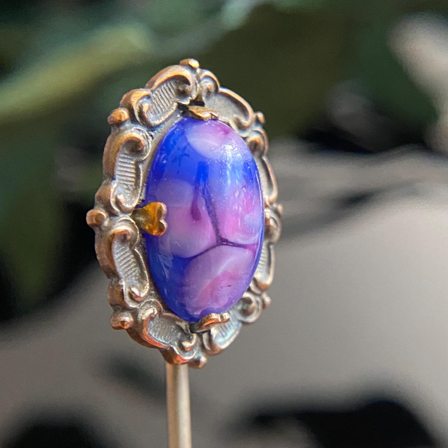 Antique Vintage Art Deco Purple Blue Art Glass Stickpin
