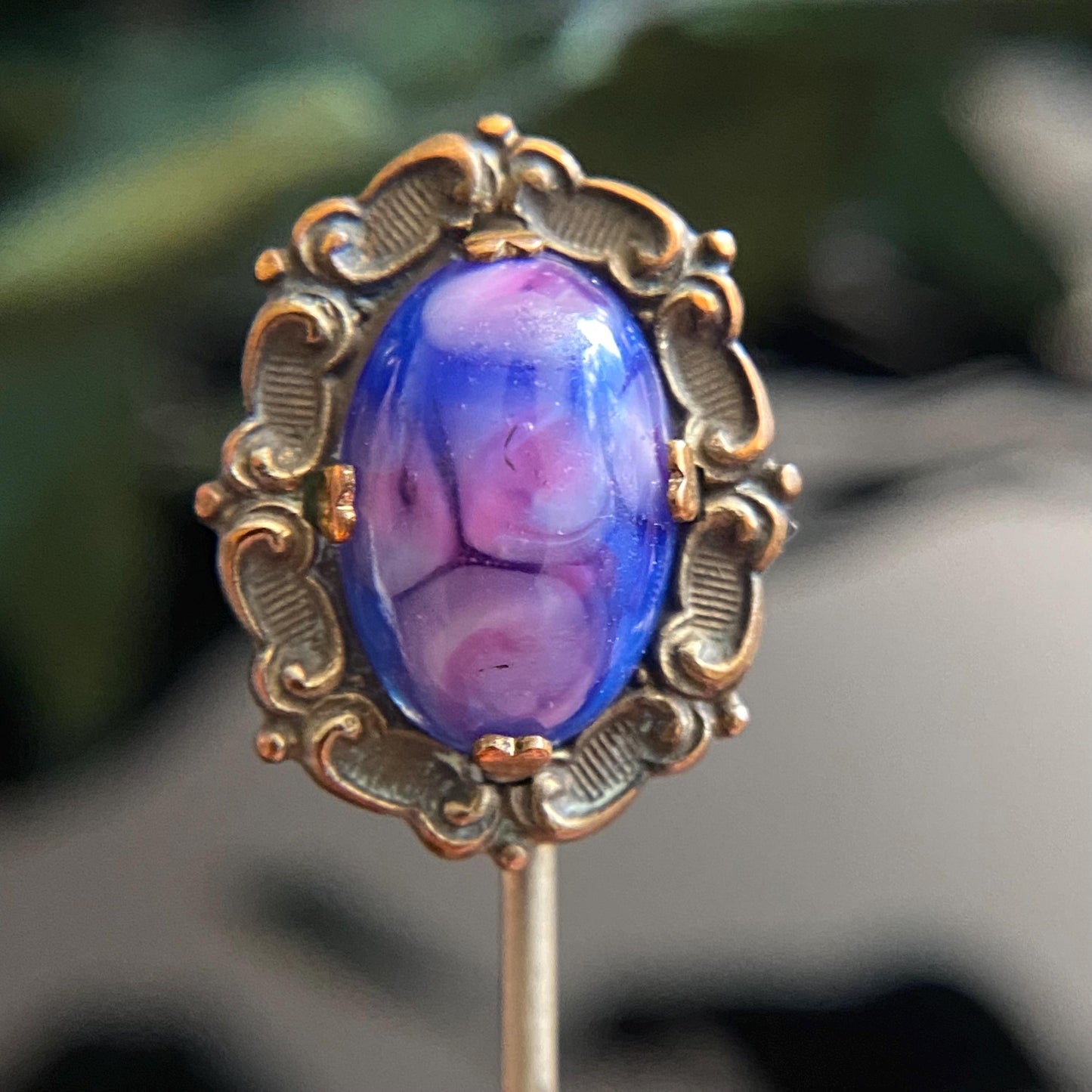 Antique Vintage Art Deco Purple Blue Art Glass Stickpin
