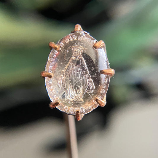 Antique Vintage Gold Filled Reverse Intaglio Virgin Mary Stickpin