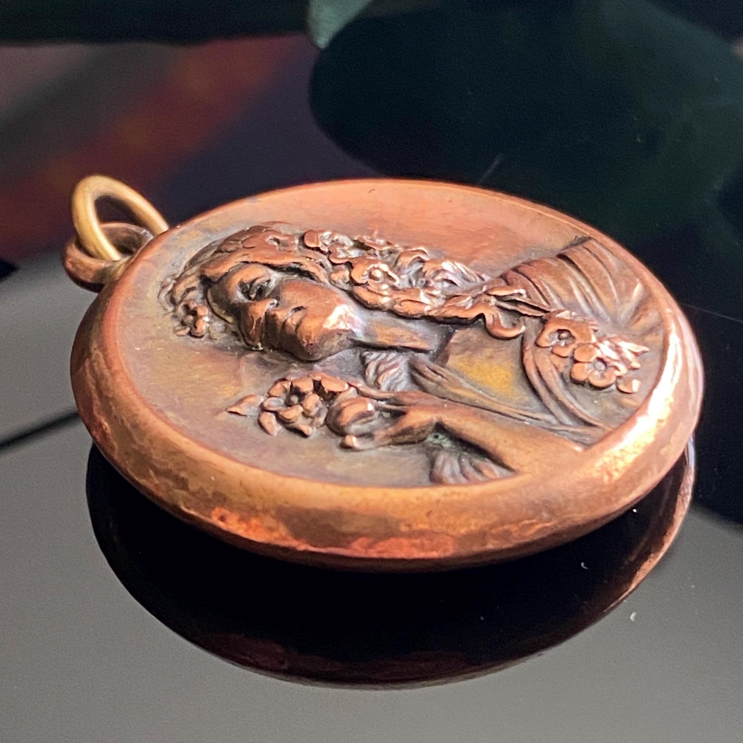 Antique Vintage Art Nouveau Repousse Lady Pendant