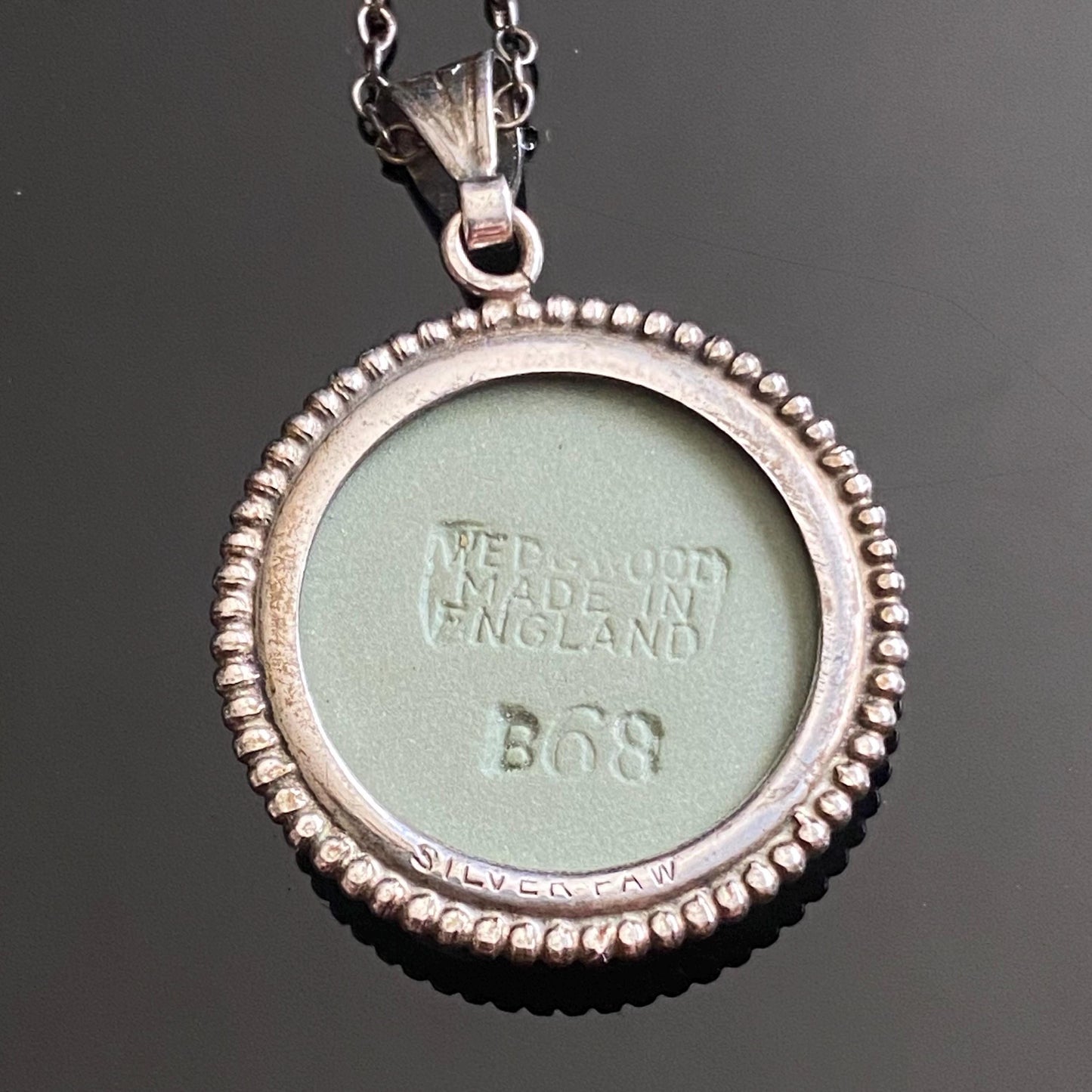 Vintage 925 Sterling Silver Sage Green Wedgewood Jasperware Muse Cameo Pendant With Chain