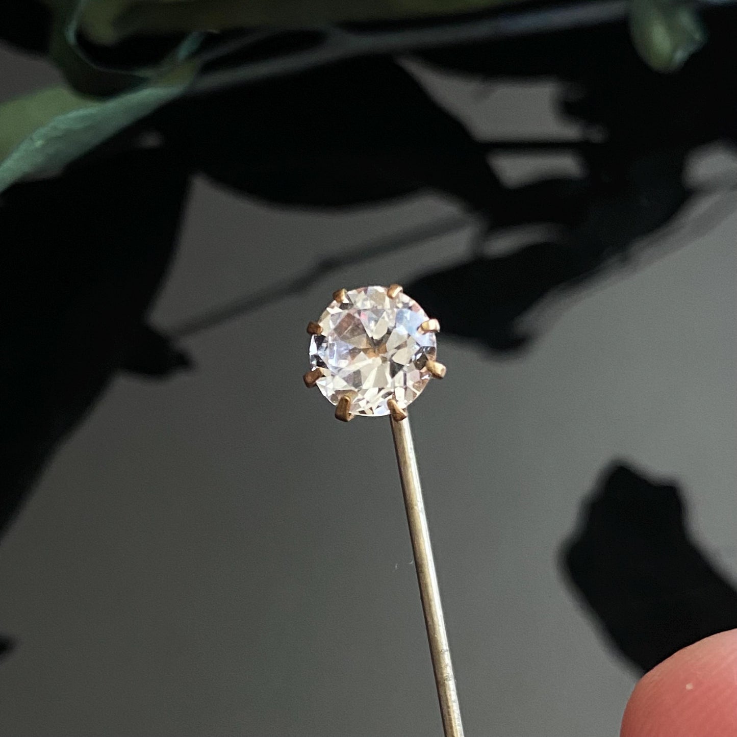 Antique Round Prong Set White Sapphire Stickpin