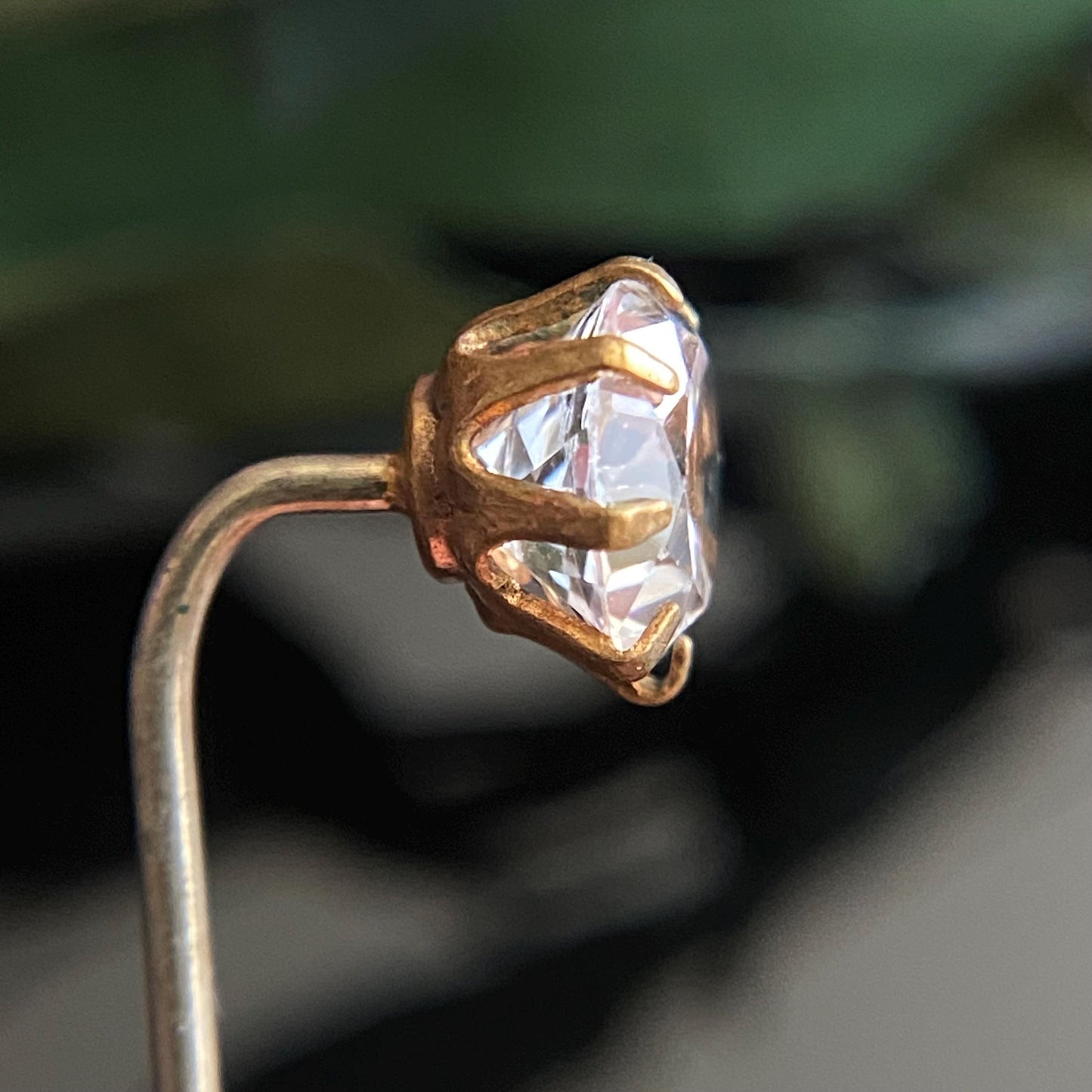 Antique Round Prong Set White Sapphire Stickpin