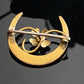 Antique Petite Art Nouveau Gold Filled Crescent Moon Green Enamel Lucky Honeymoon Pin Brooch