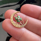 Antique Petite Art Nouveau Gold Filled Crescent Moon Green Enamel Lucky Honeymoon Pin Brooch