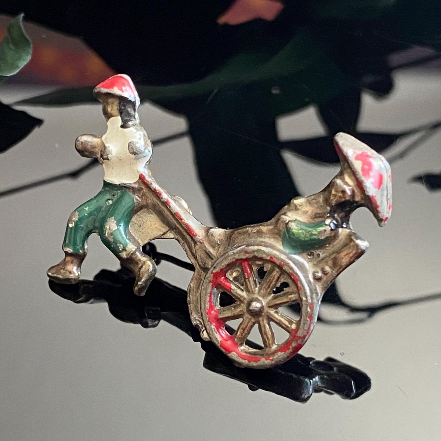 Antique Enamel Chinese Rickshaw Art Deco Pin Brooch