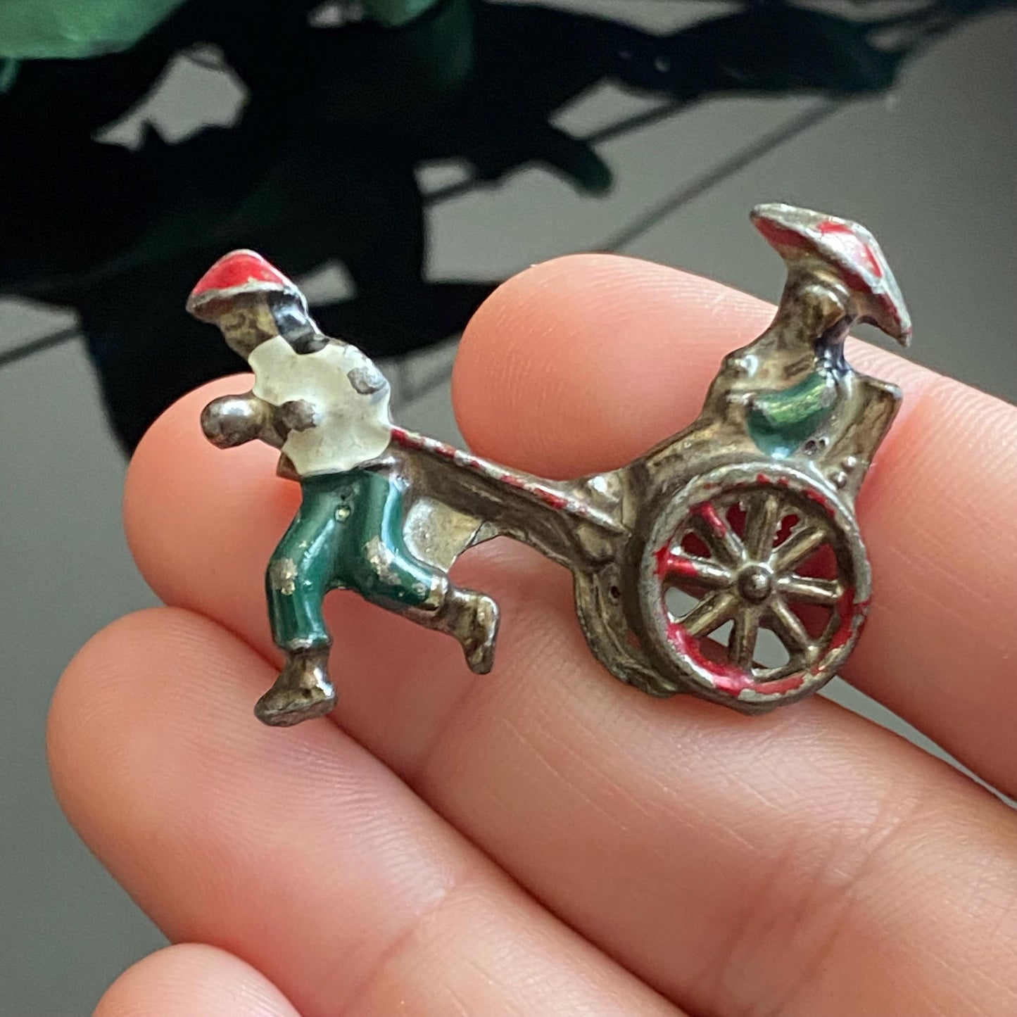 Antique Enamel Chinese Rickshaw Art Deco Pin Brooch