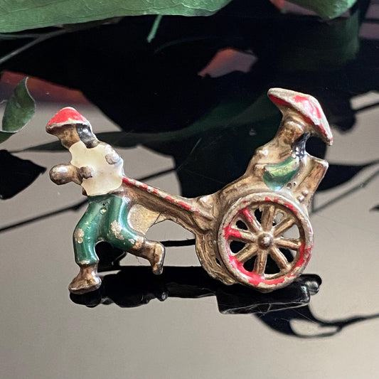 Antique Enamel Chinese Rickshaw Art Deco Pin Brooch