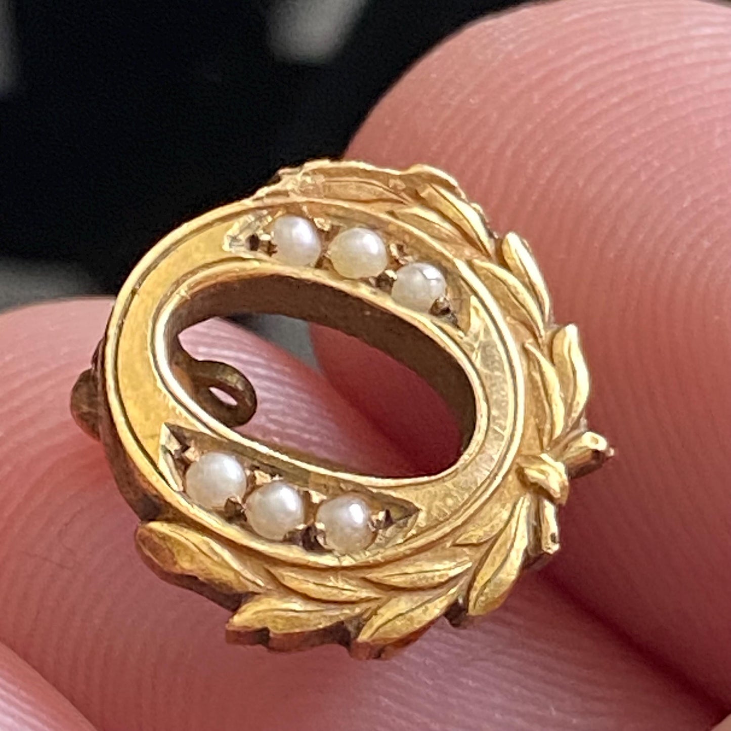 Tiny Vintage Gold Filled Seed Pearl Wreath Pin