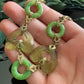 Antique Vintage Art Deco Green Czech Glass Hearts & Peking Glass Rings Brass Filigree Bracelet 7"
