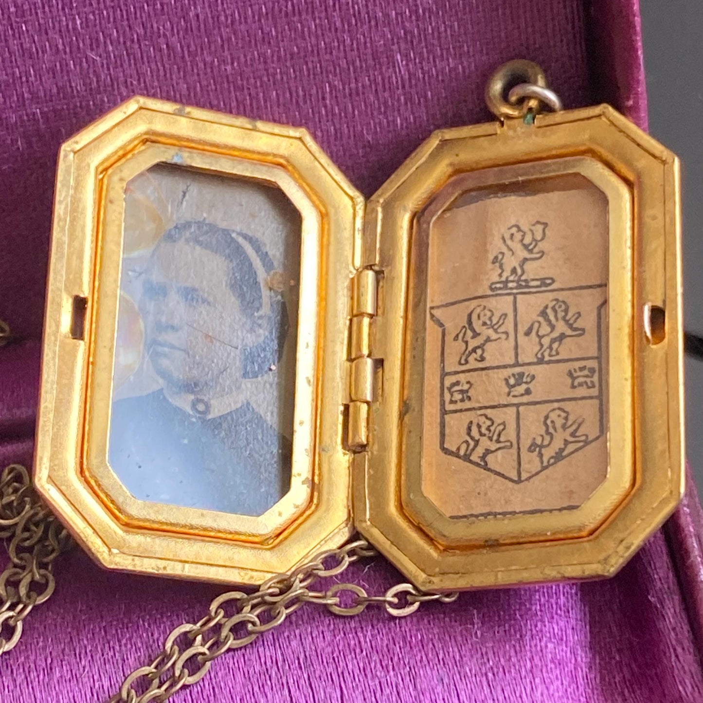 Antique Victorian Gold Plated Octagonal Rectangular Locket