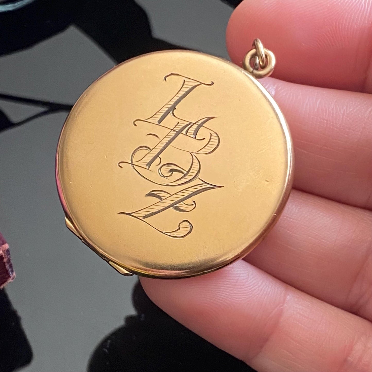 Vintage Large Round Gold Filled "LBZ" Initials Monogram Locket