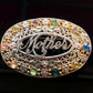 Vintage Art Deco Czech Glass Rhinestone Filigree & Foliage "Mother" Enamel Brooch