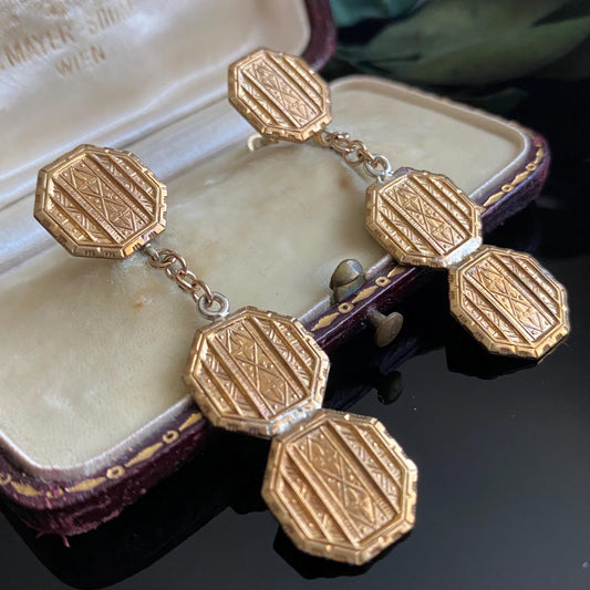 Vintage Art Deco Octagonal Drop Screwback Earrings