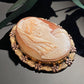 Vintage Gold Filled Carved Shell Spanish Woman Cameo Brooch Pendant