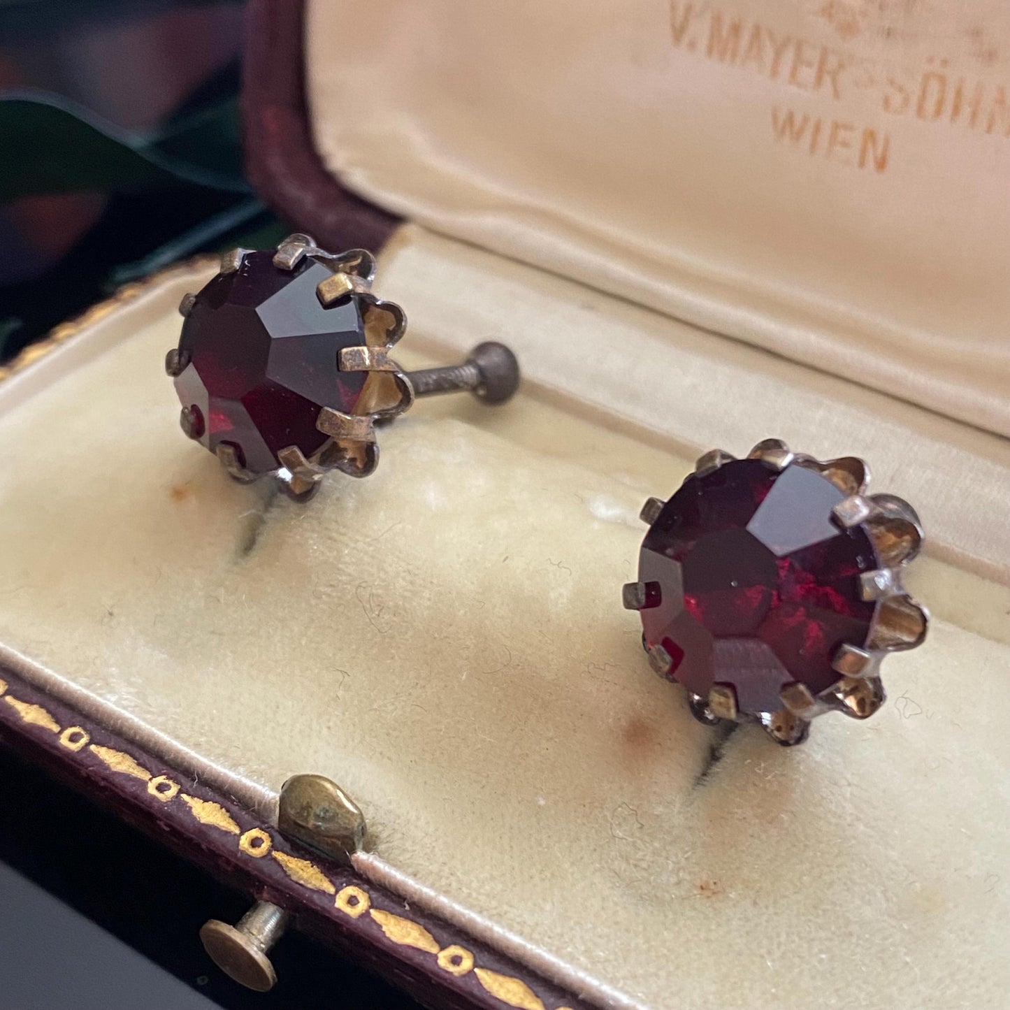 Vintage Red Foiled Screw Back Earrings