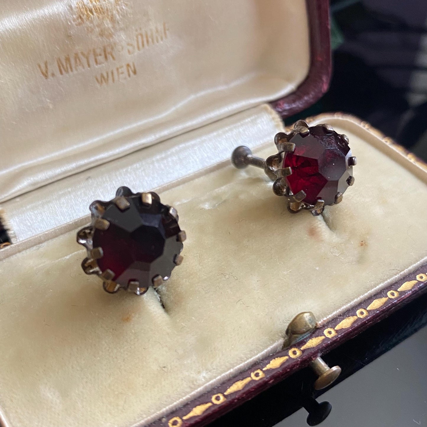 Vintage Red Foiled Screw Back Earrings