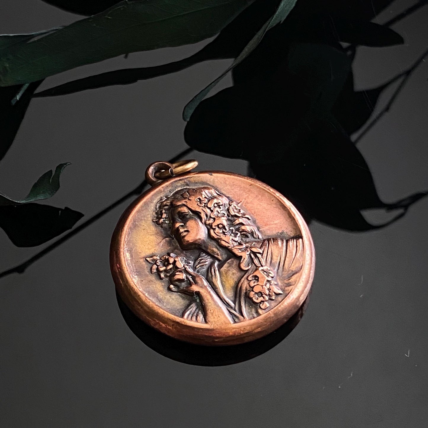 Antique Vintage Art Nouveau Repousse Lady Pendant