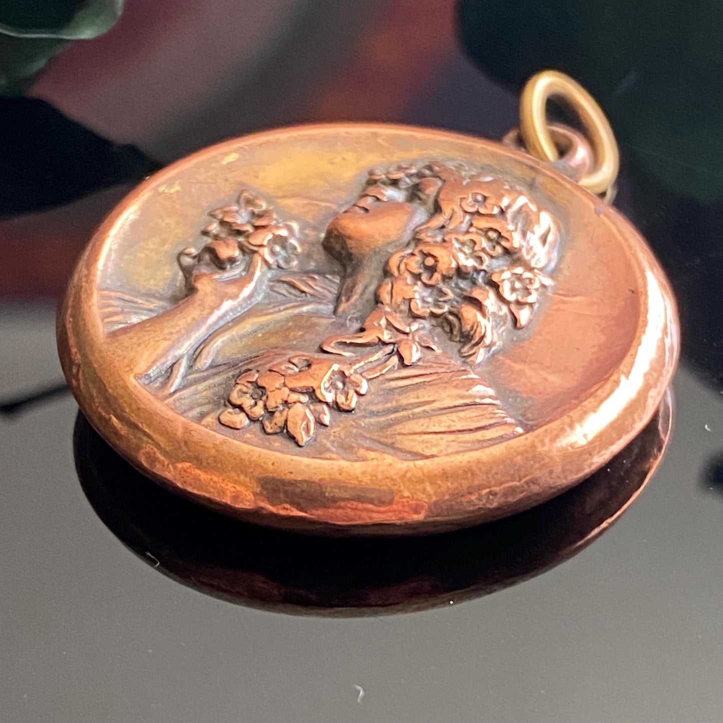 Antique Vintage Art Nouveau Repousse Lady Pendant